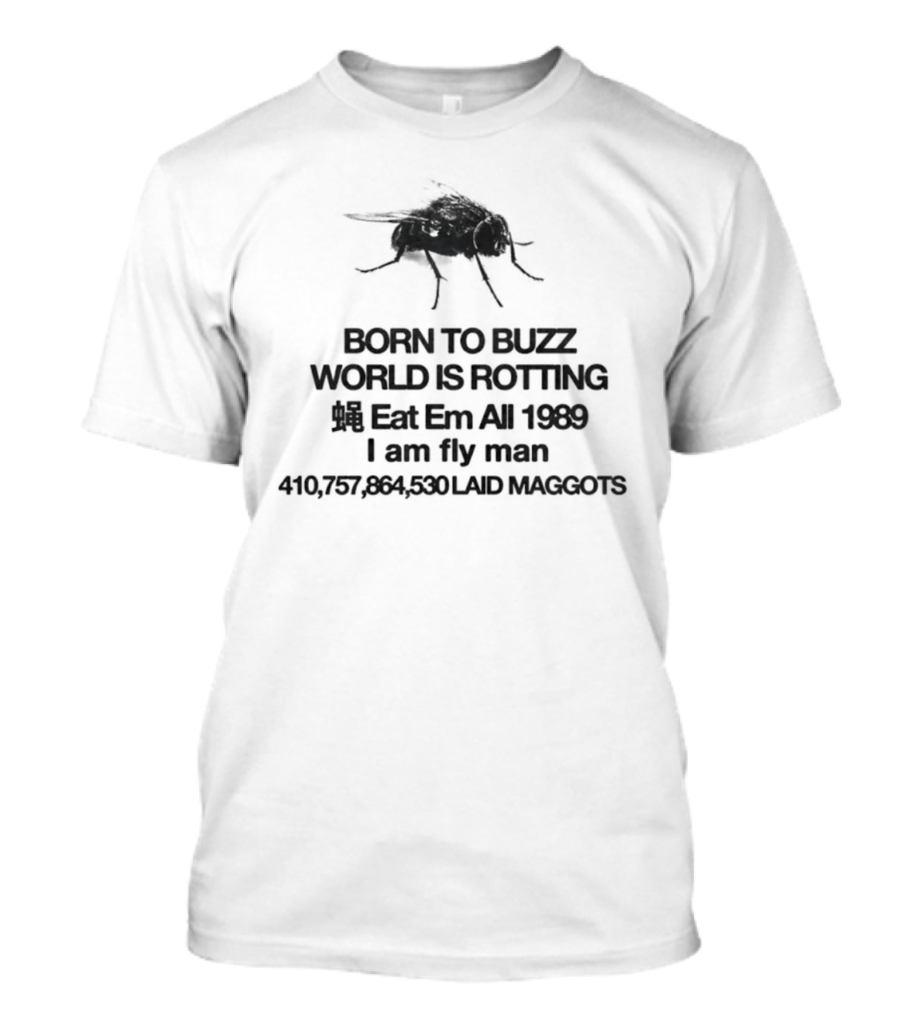 Born To Buzz World Is Rotting Eat Em All 1989 I Am Fly Man Laid Maggots T-Shirt