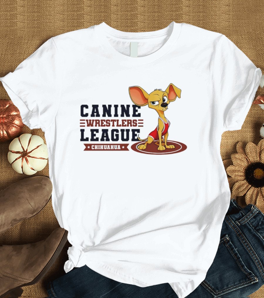 Canine Wrestlers League Chihuahua Wrestler Cartoon T-Shirt