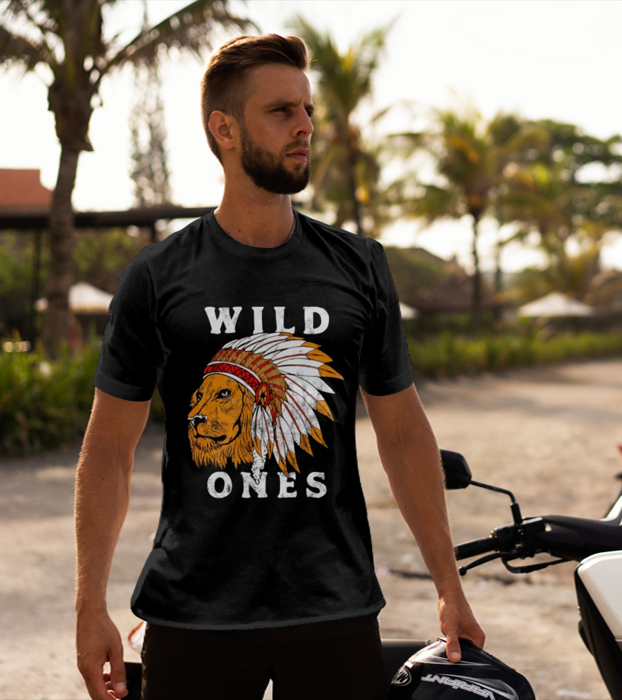 Wild Ones Lion Native American Headdress T-Shirt