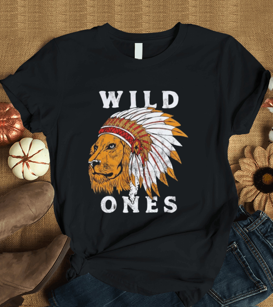 Wild Ones Lion Native American Headdress T-Shirt
