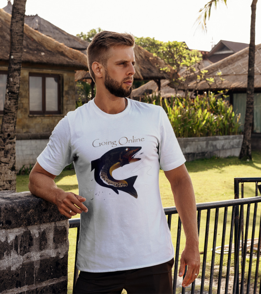 Going Online Fish Fishing Angler Humor Catch Hooked Trout T-Shirt