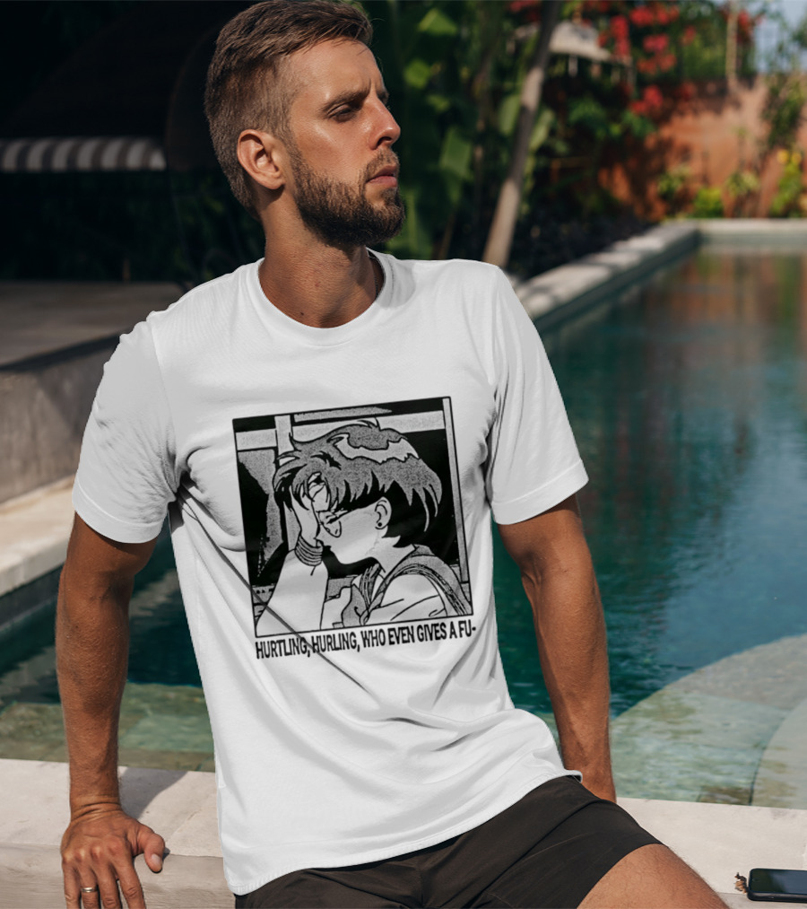 Hurtling Hurling Who Even Gives A Fu 90s Anime Style Frustrated Cartoon T-Shirt