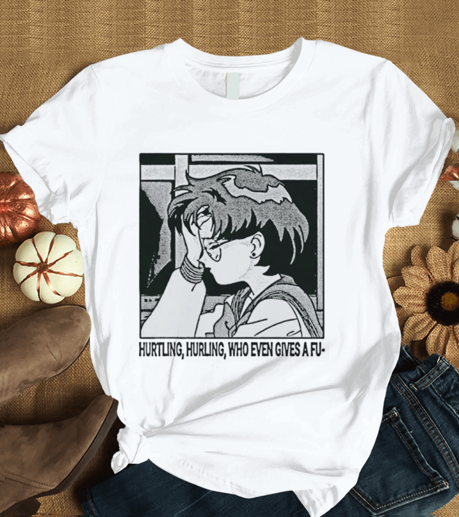 Hurtling Hurling Who Even Gives A Fu 90s Anime Style Frustrated Cartoon T-Shirt