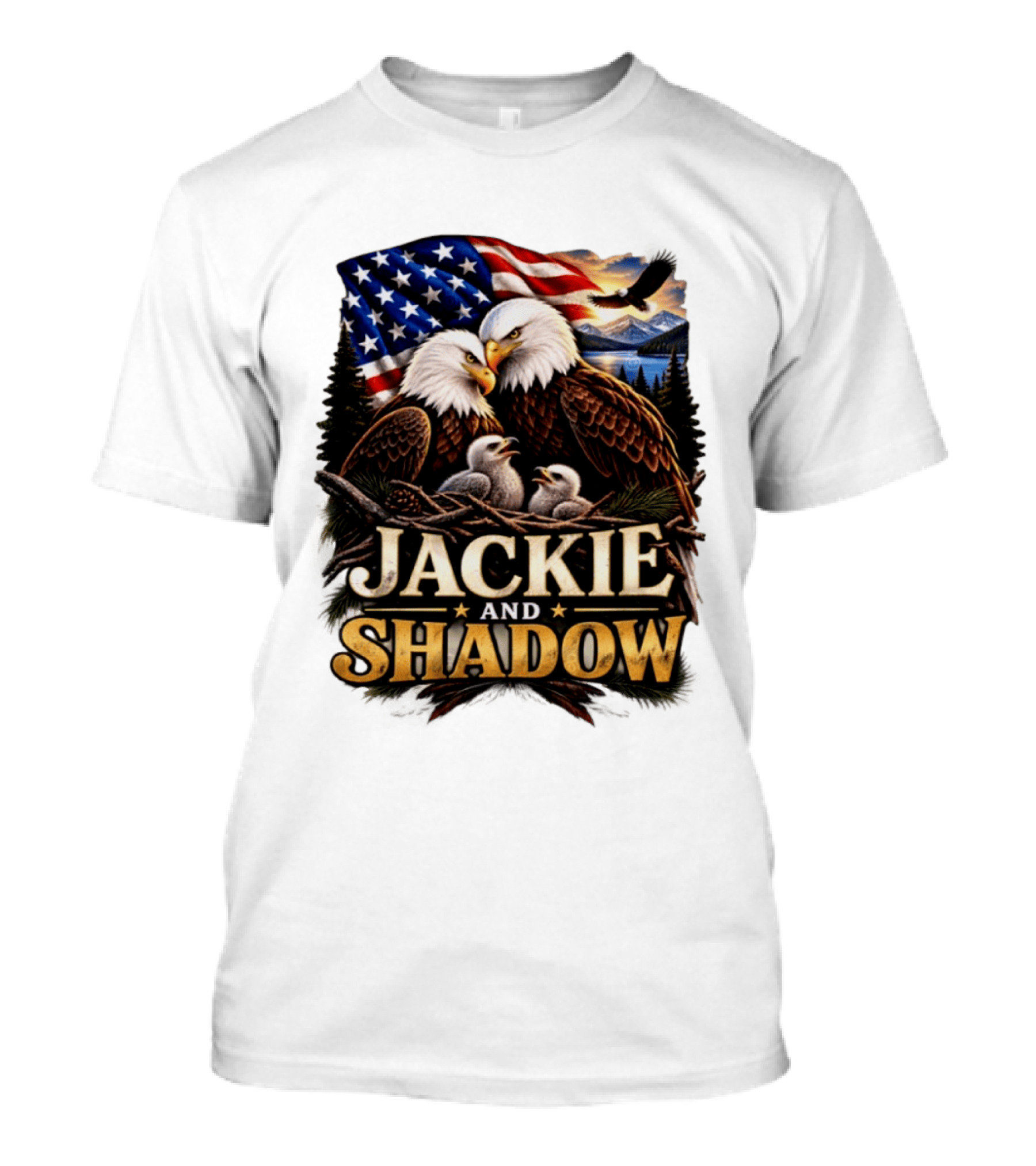 Jackie And Shadow Bald Eagles With American Flag T-Shirt