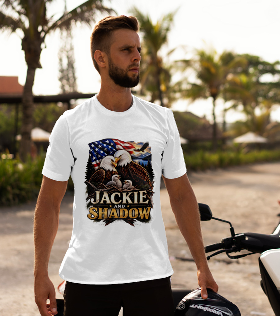 Jackie And Shadow Bald Eagles With American Flag T-Shirt