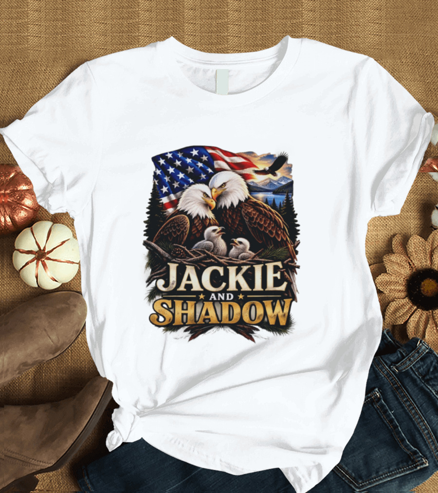 Jackie And Shadow Bald Eagles With American Flag T-Shirt