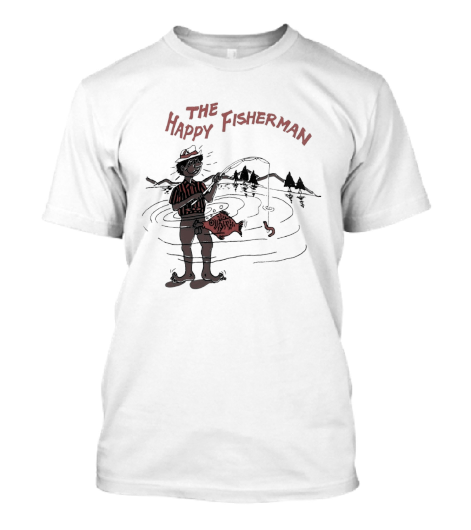 The Happy Fisherman Catching Fish In Scenic Lake Humor T-Shirt