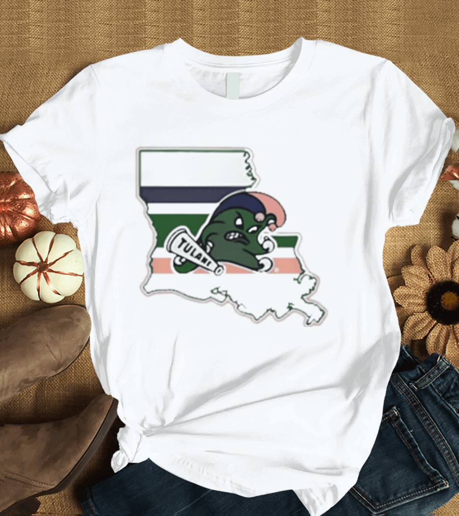 Tulane Green Wave Louisiana State Mardi Gras Map T-Shirt