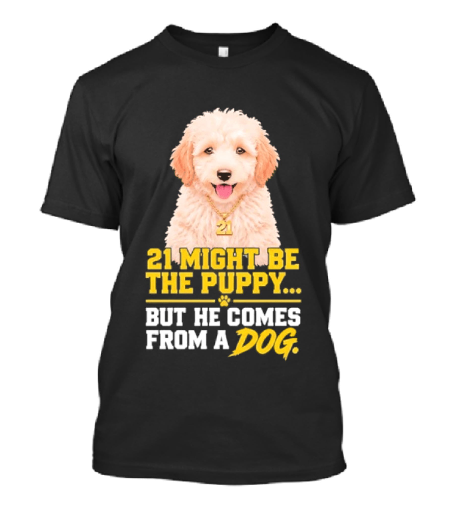 21 Might Be The Puppy But He Comes From A Dog Golden Collar Necklace T-Shirt