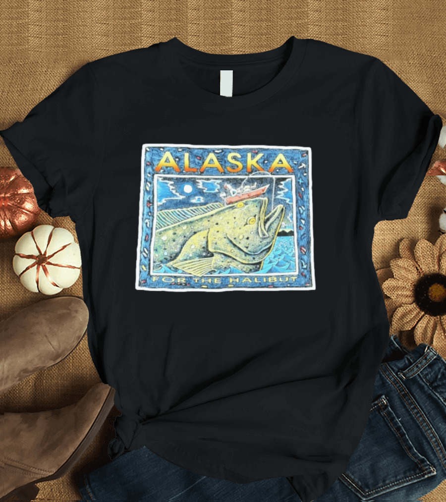 Alaska For The Halibut Fishing Adventure Under Moonlit Sky T-Shirt