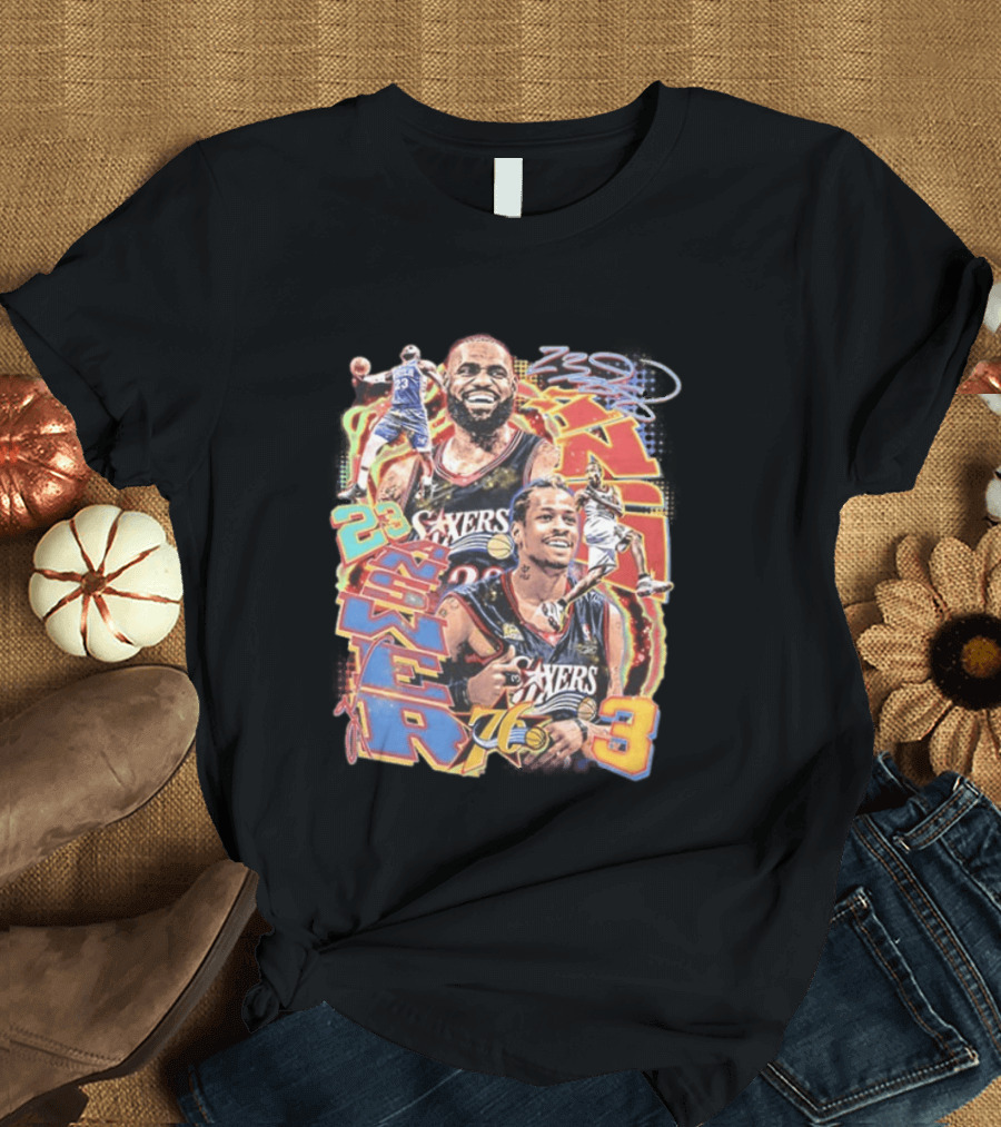 Allen Iverson LeBron James 23 Sixers NBA 76ers 3 Basketball Legends T-Shirt