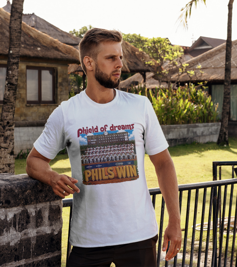 Phield Of Dreams Phillies Twins 7 1 Phils Win Scoreboard Aaron Nola Kyle Schwarber T-Shirt