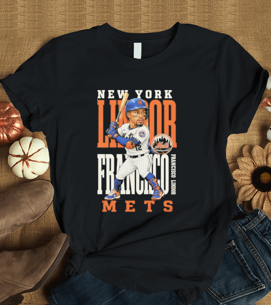 New York Lindor Francisco Mets 2026 Baseball Caricature T-Shirt