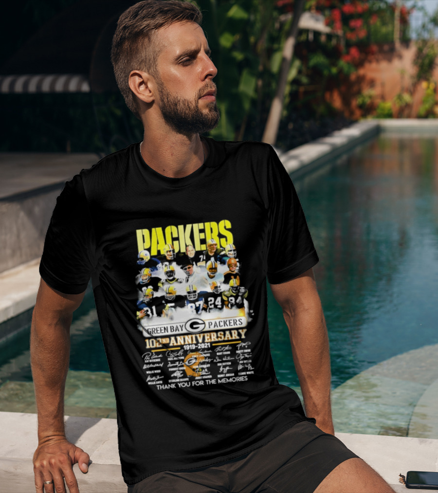 Green Bay Packers 102nd Anniversary 1919 2021 Thank You For The Memories Packers Legends Signatures Collection T-Shirt