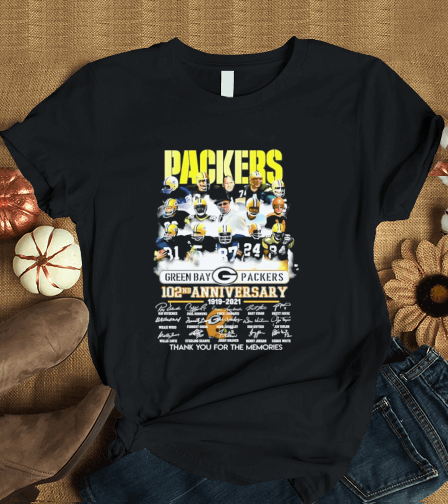 Green Bay Packers 102nd Anniversary 1919 2021 Thank You For The Memories Packers Legends Signatures Collection T-Shirt