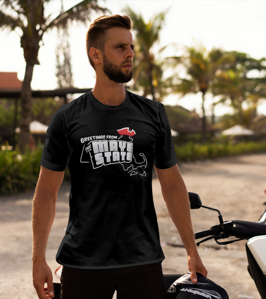 Greetings From The Maye State New England Outline Red Shape T-Shirt