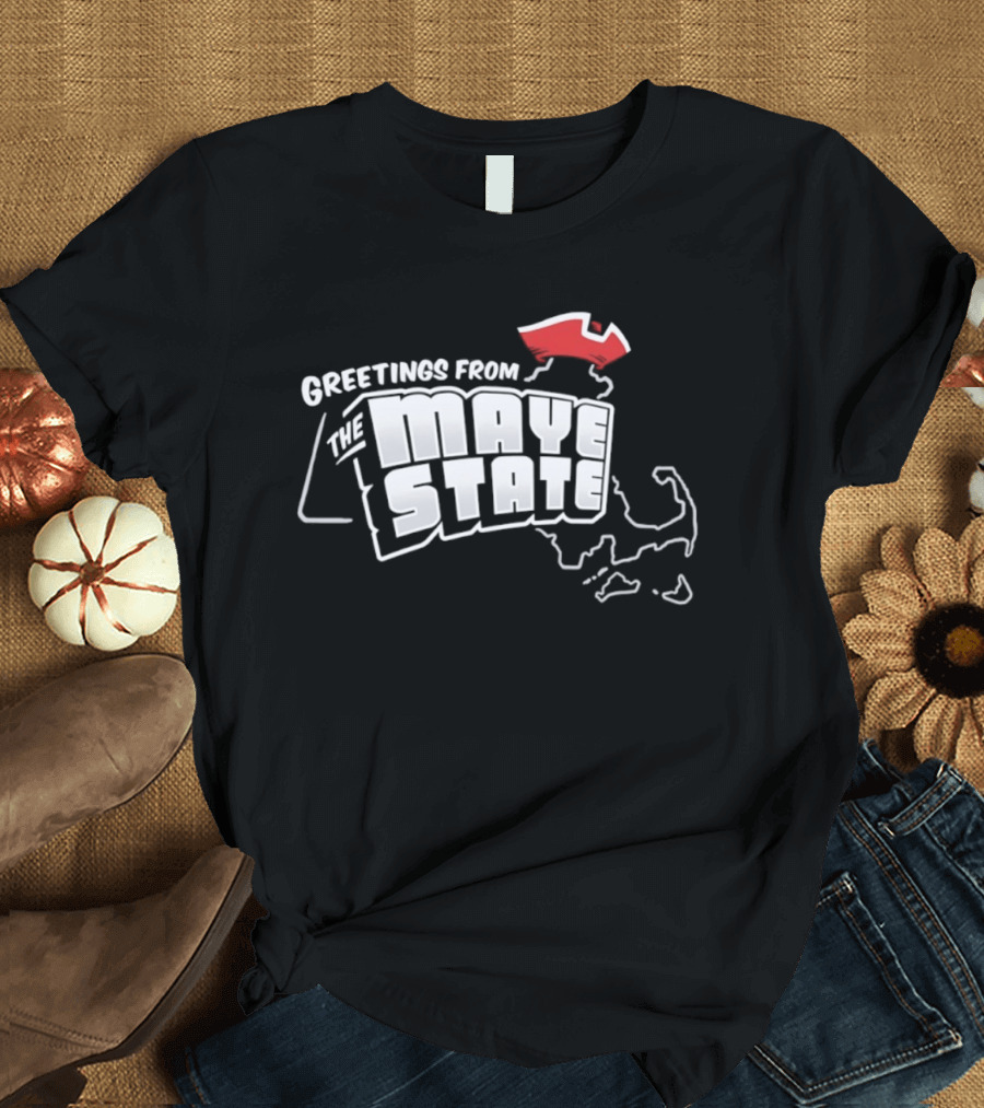 Greetings From The Maye State New England Outline Red Shape T-Shirt