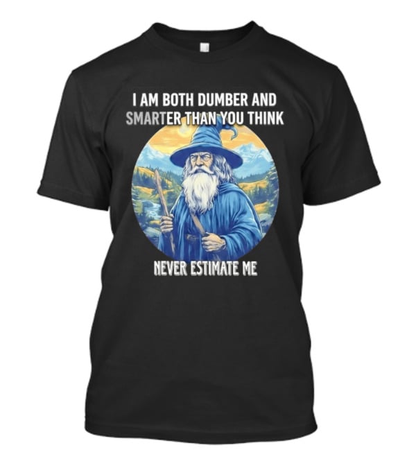 I Am Both Dumber And Smarter Than You Think Never Estimate Me Wizard Blue Robe And Hat Mountain T-Shirt