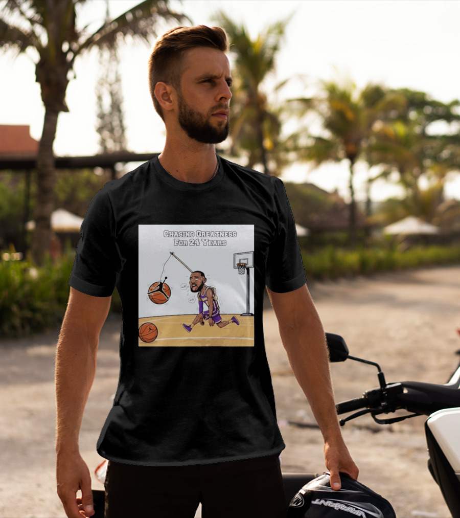 Chasing Greatness For 24 Years Basketball Cartoon With Hoop And Ball T-Shirt
