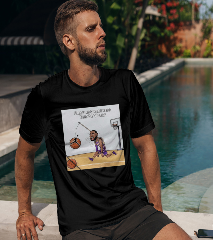 Chasing Greatness For 24 Years Basketball Cartoon With Hoop And Ball T-Shirt