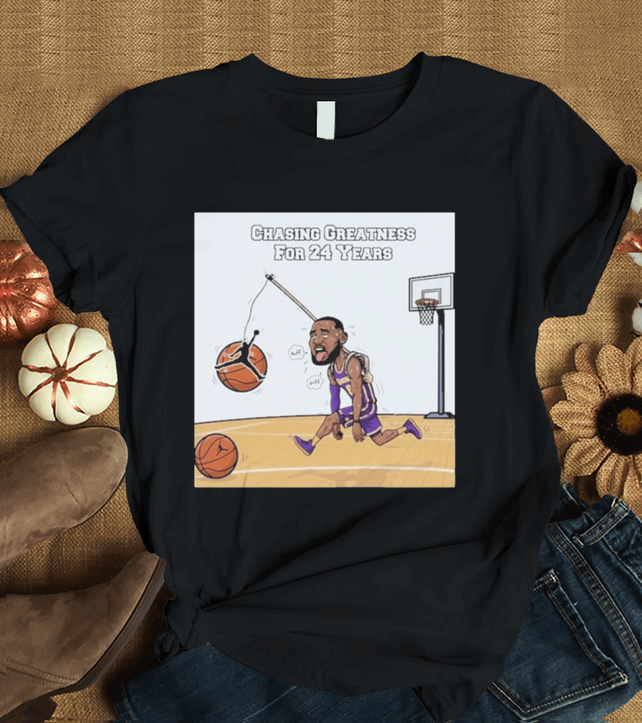 Chasing Greatness For 24 Years Basketball Cartoon With Hoop And Ball T-Shirt
