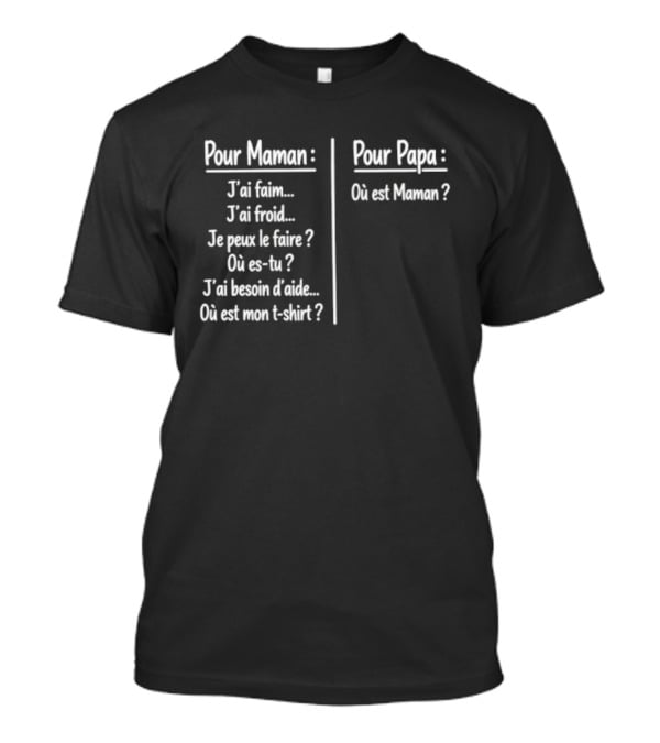 Pour Maman Papa J'ai Faim Froid Parenting Humor Où Est Maman Comparison T-Shirt