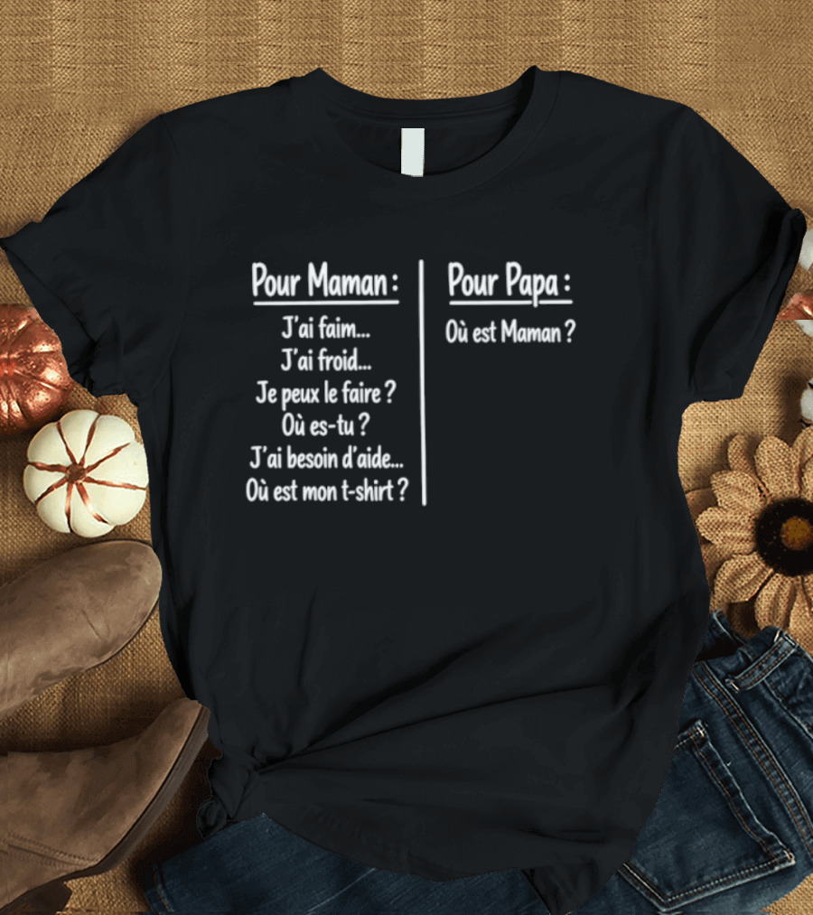 Pour Maman Papa J'ai Faim Froid Parenting Humor Où Est Maman Comparison T-Shirt