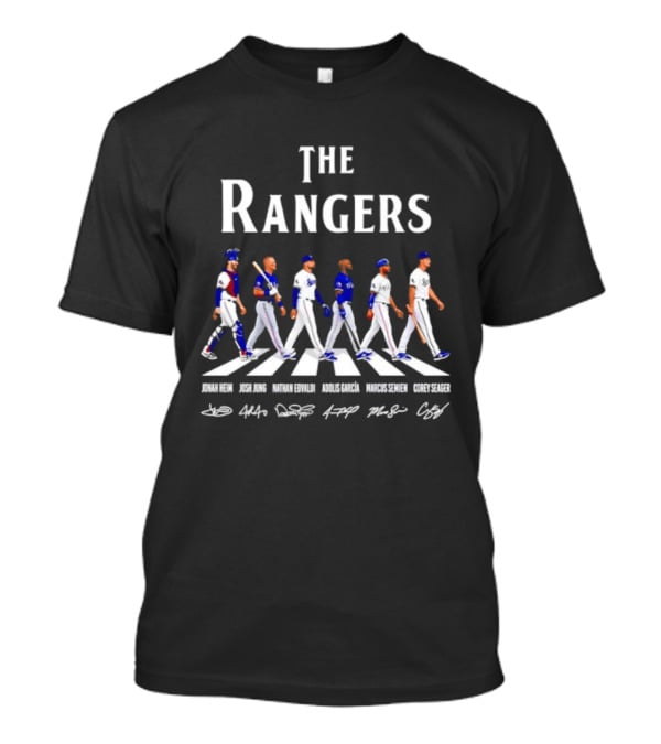 The Rangers Jonah Heim Josh Jung Nathan Eovaldi Adolis Garcia Marcus Semien Corey Seager Abbey Road Baseball Players T-Shirt
