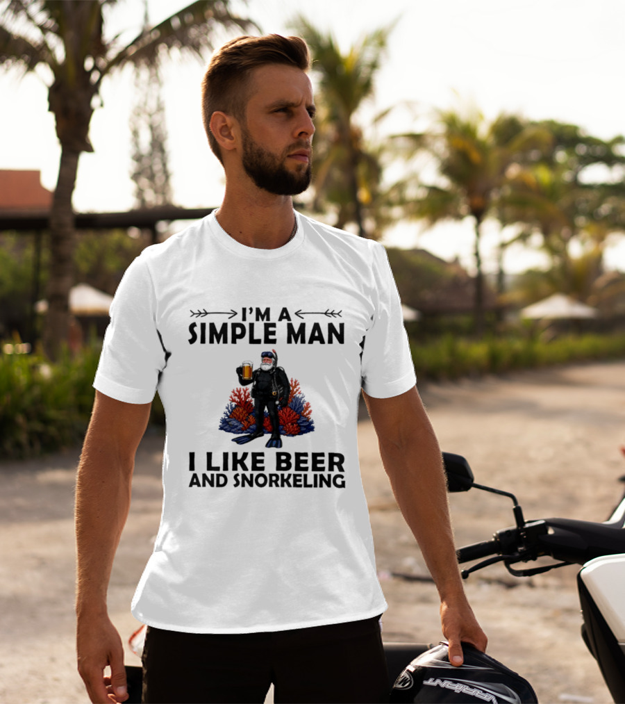 I'm A Simple Man I Like Beer And Snorkeling Diver Holding With Coral T-Shirt