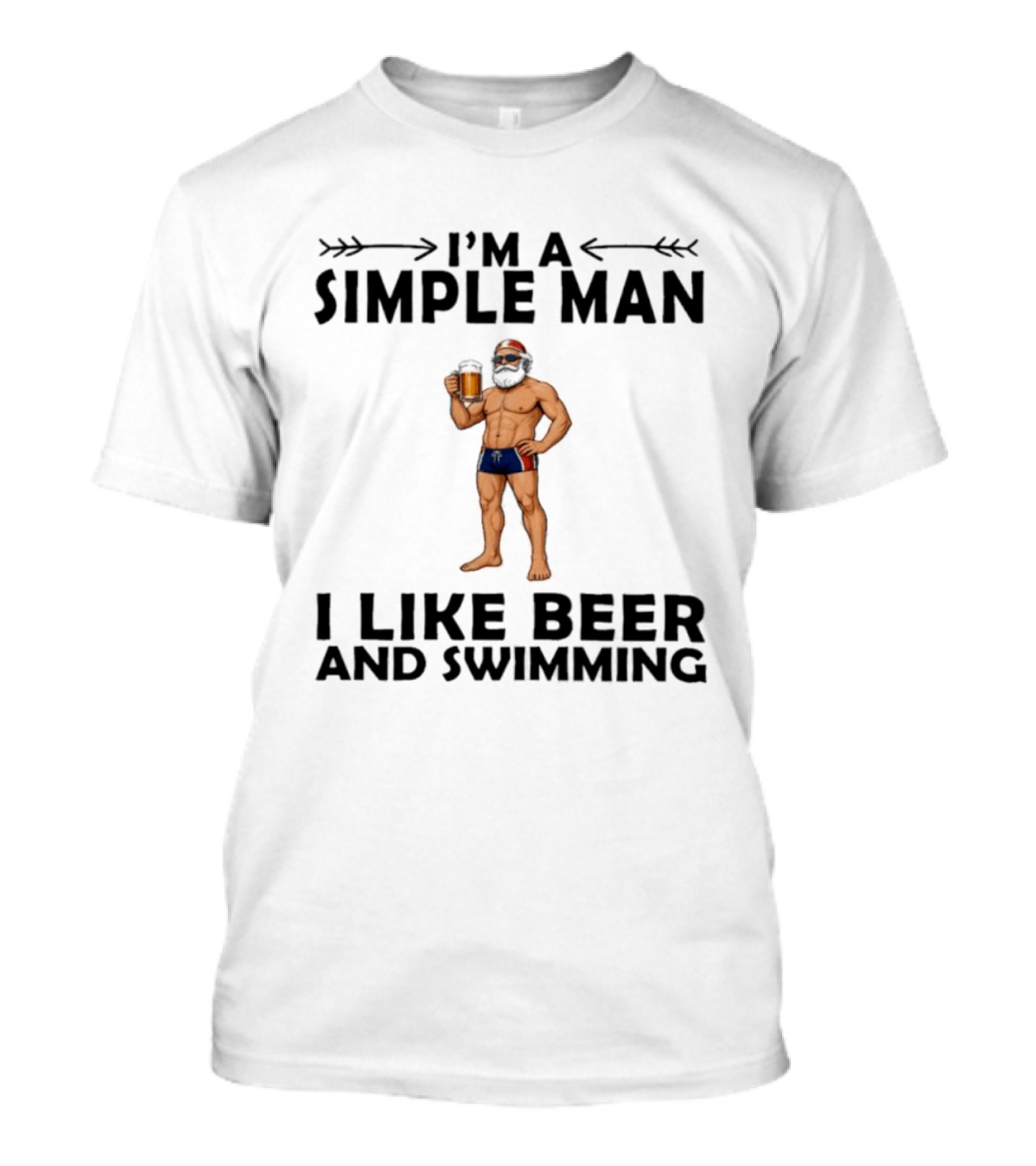 I'm A Simple Man I Like Beer And Swimming Funny Bearded Swimmer With Beer T-Shirt