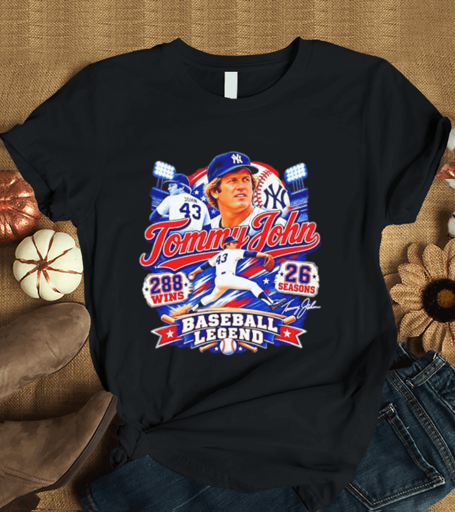 Tommy John 43 NY Yankees Baseball Legend 288 Wins 26 Seasons T-Shirt
