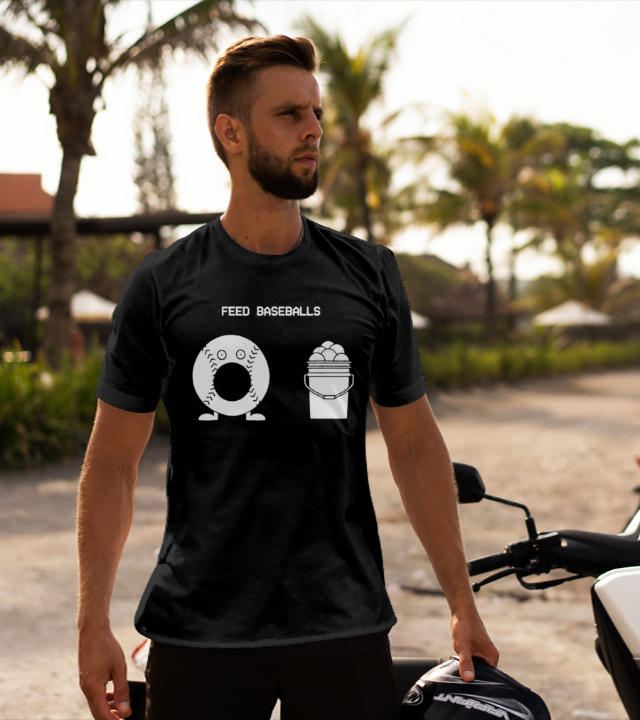 Feed Baseballs Funny Donut Character With Baseball Bucket T-Shirt