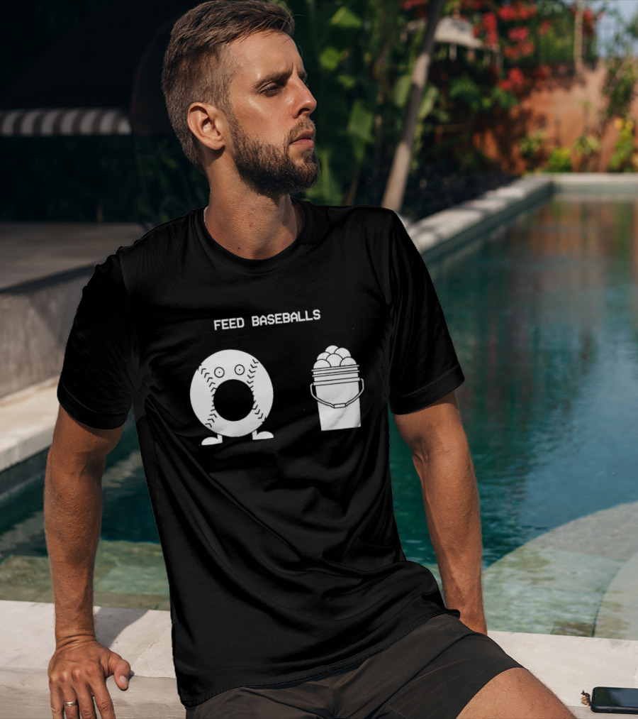 Feed Baseballs Funny Donut Character With Baseball Bucket T-Shirt