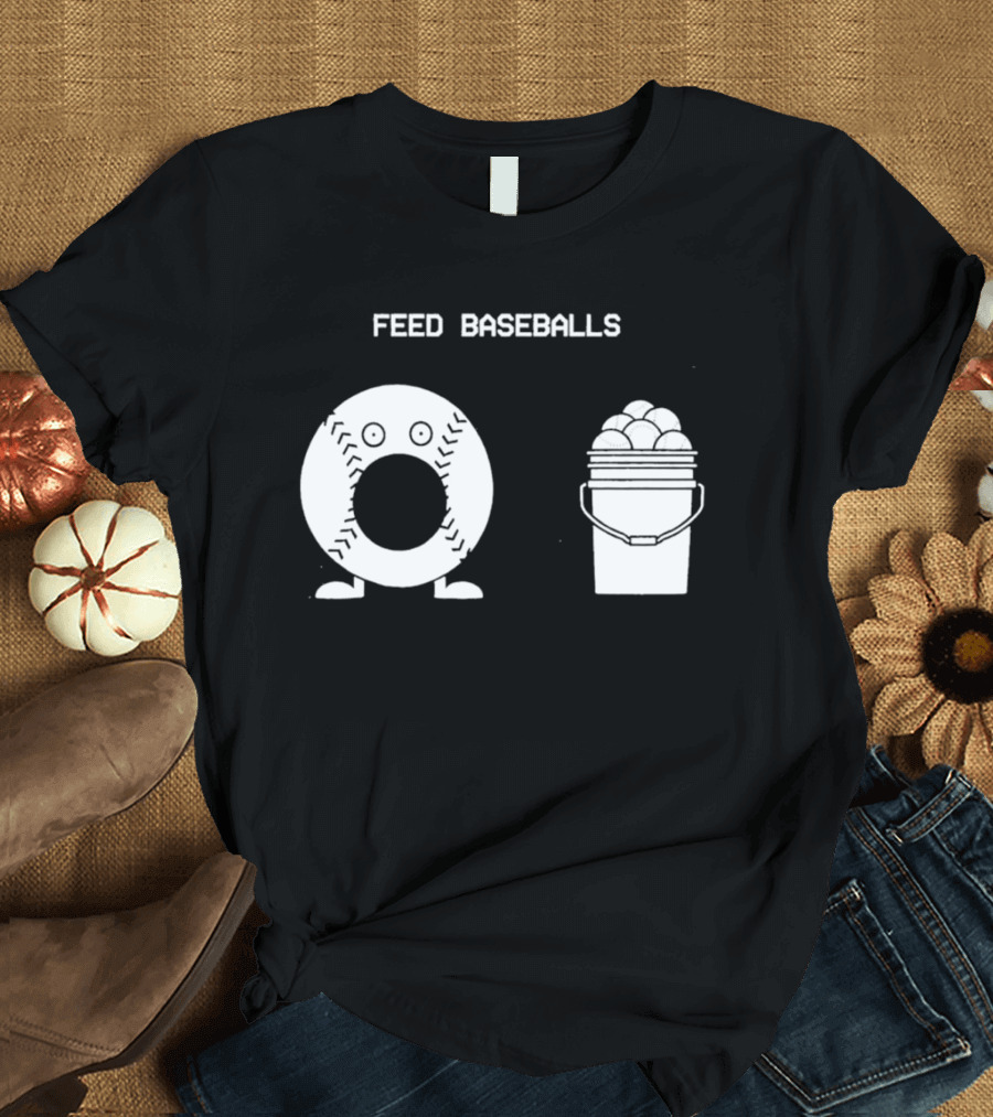 Feed Baseballs Funny Donut Character With Baseball Bucket T-Shirt