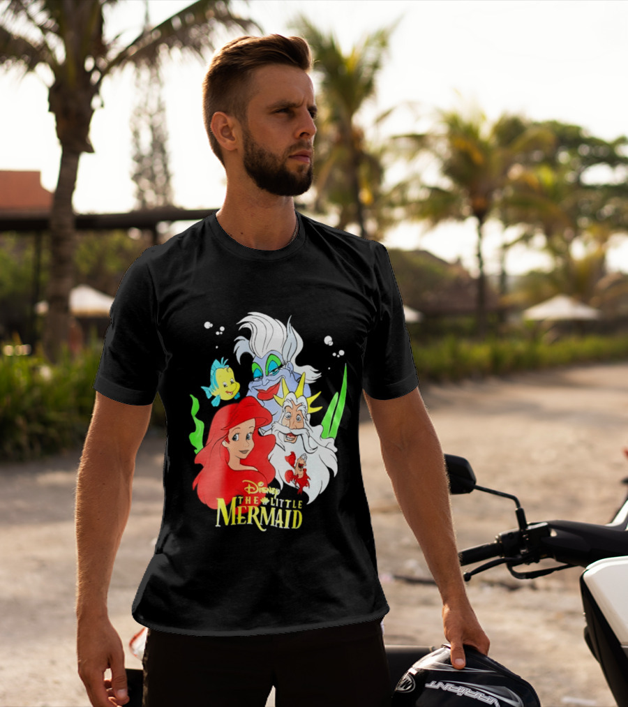 Disney The Little Mermaid Ariel Ursula King Triton Flounder Characters T-Shirt