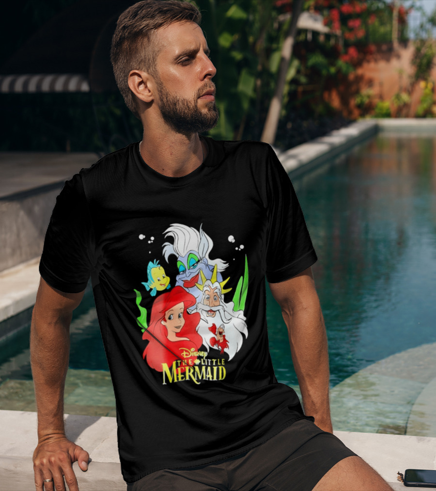 Disney The Little Mermaid Ariel Ursula King Triton Flounder Characters T-Shirt