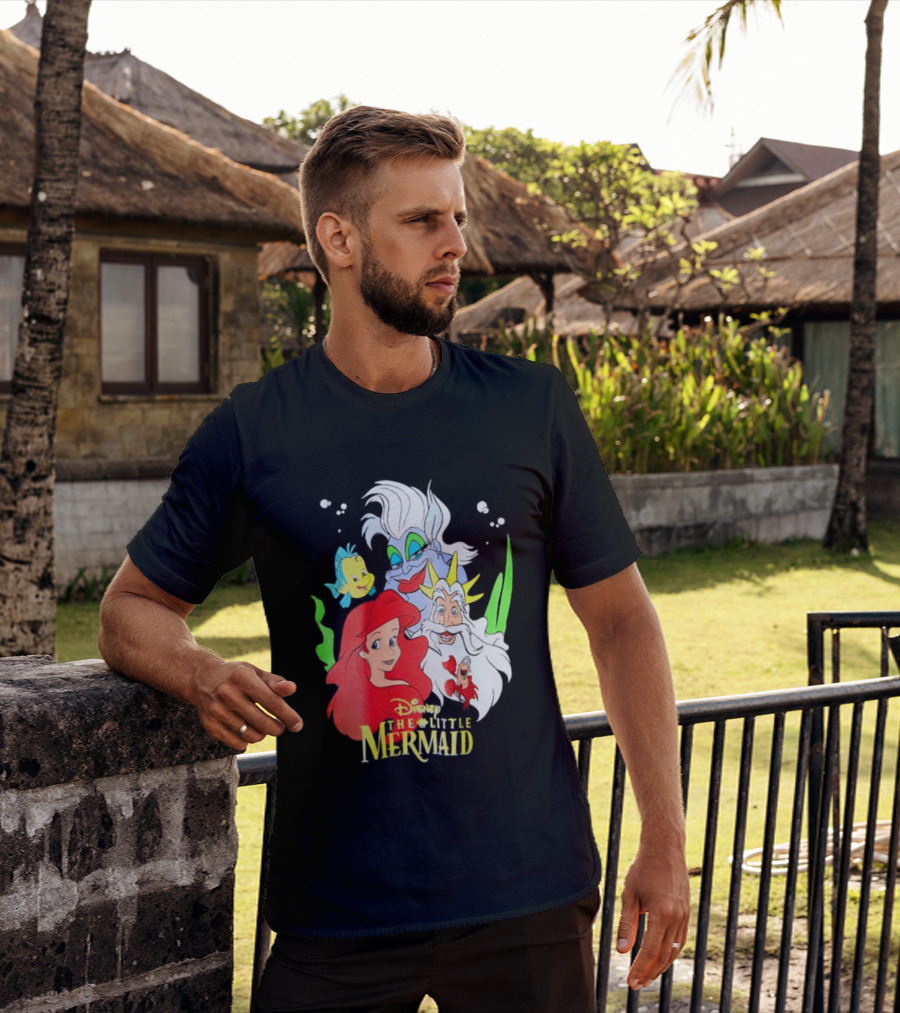 Disney The Little Mermaid Ariel Ursula King Triton Flounder Characters T-Shirt