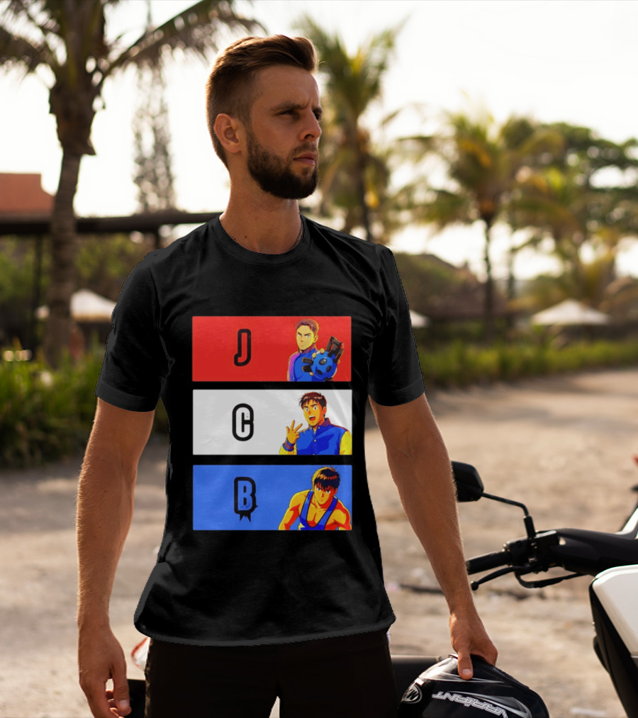 JCB Anime Characters Red White Blue Panels T-Shirt