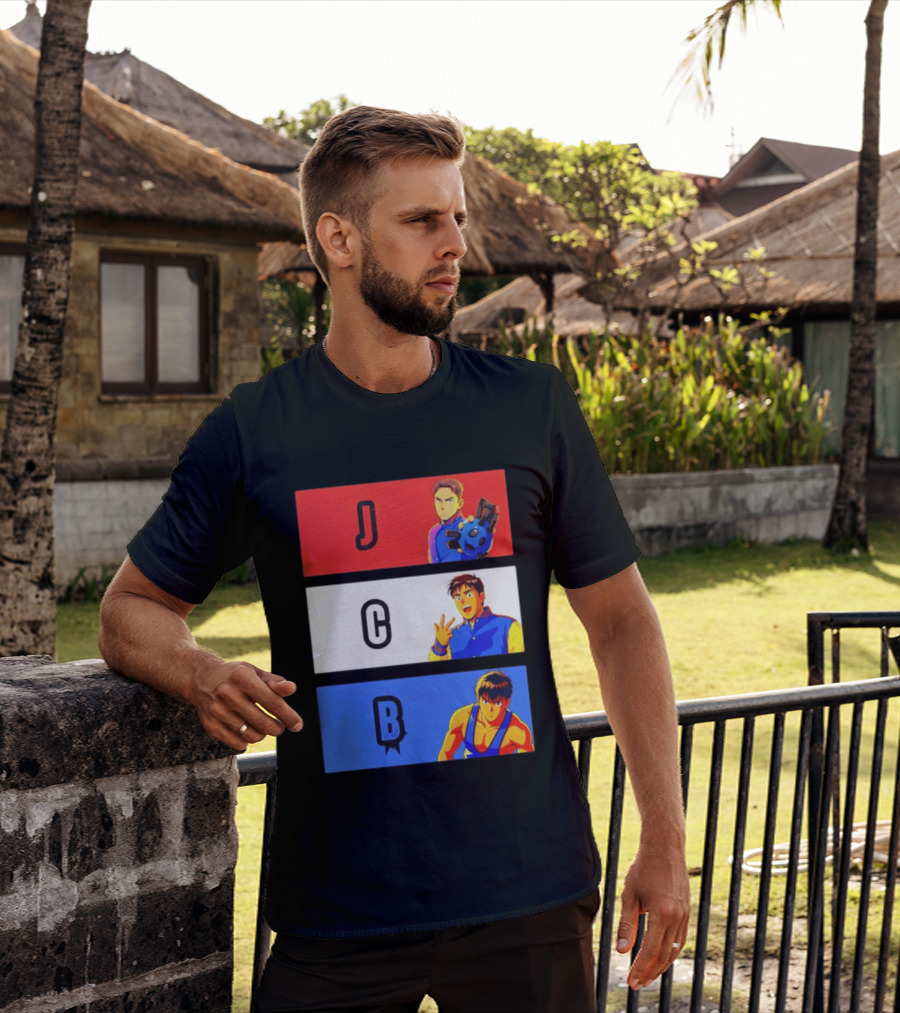 JCB Anime Characters Red White Blue Panels T-Shirt