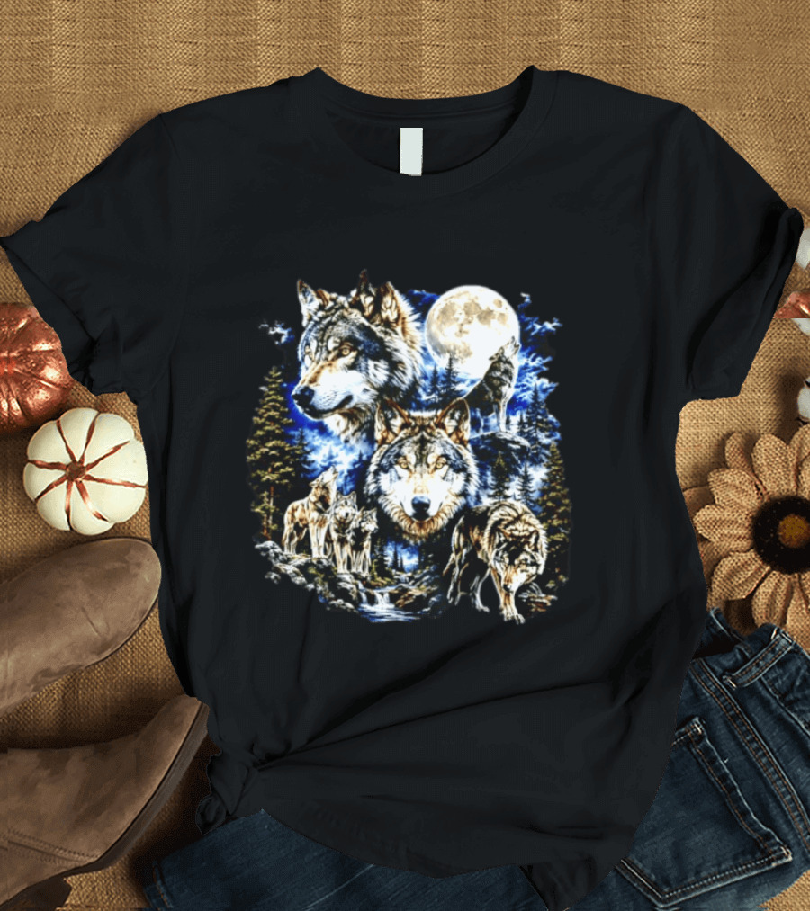 MS Studio Wolf Pack Full Moon Forest Wilderness Nature T-Shirt