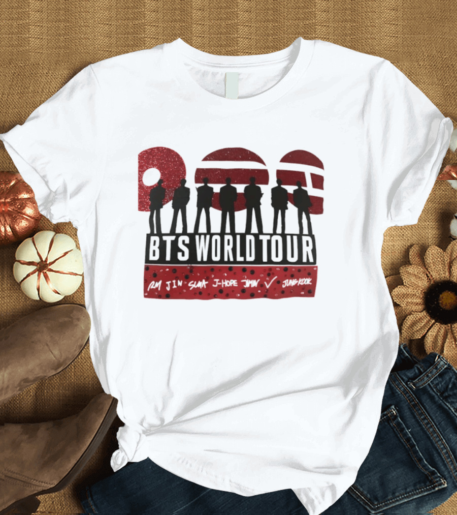 BTS World Tour RM Jin Suga J Hope Jimin V Jungkook Silhouettes Red Sparkle T-Shirt