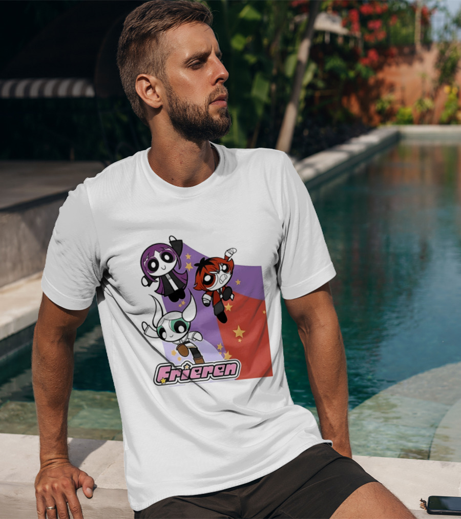 Frieren Characters In Powerpuff Girls Style With Stars T-Shirt