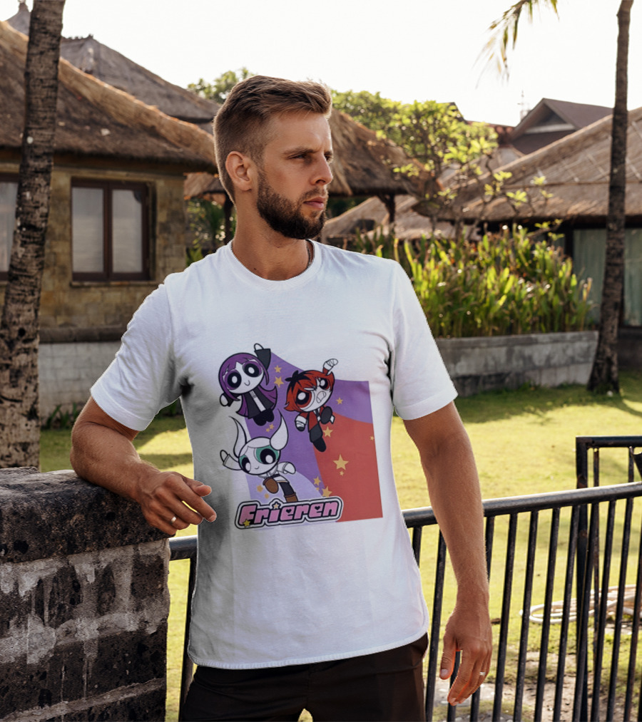 Frieren Characters In Powerpuff Girls Style With Stars T-Shirt