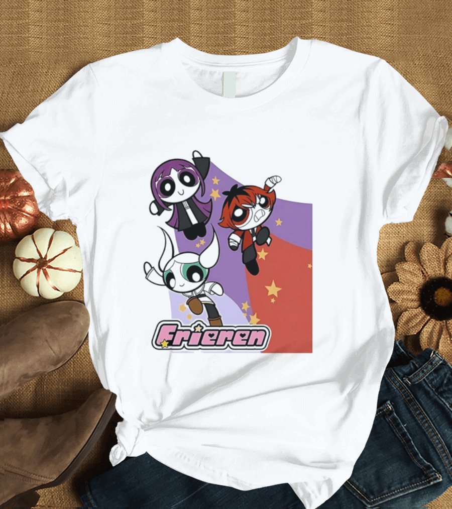 Frieren Characters In Powerpuff Girls Style With Stars T-Shirt