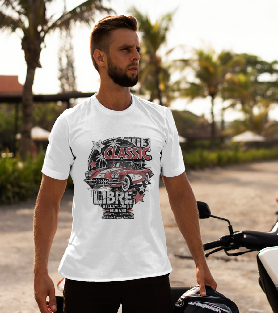 Classic Muscle Car Palm Tree Libre Americana Oldschool Legend Fast Vibes T-Shirt