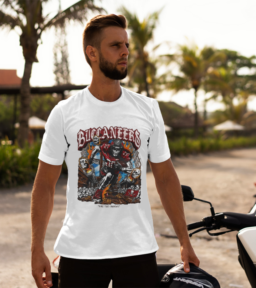 Warren Lotas Buccaneers Skull Football Player Flames T-Shirt
