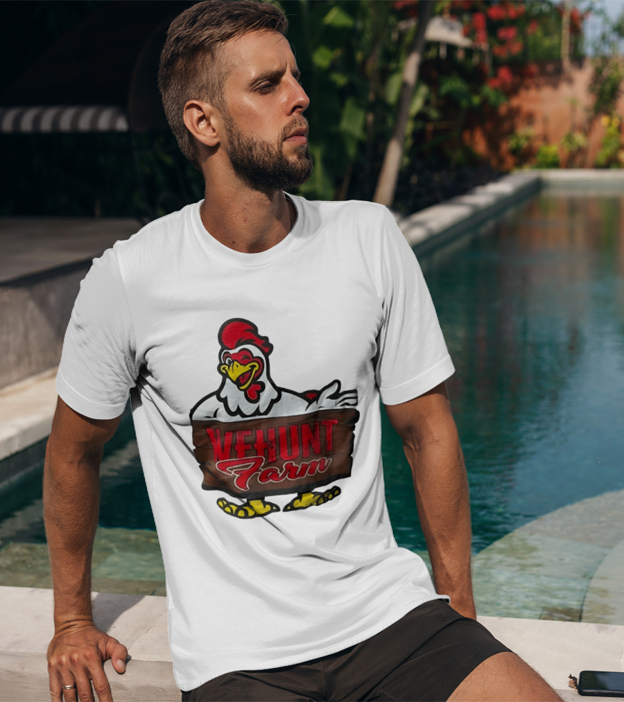 Wehunt Farm Chicken Winking Rooster With Red And Yellow Accents T-Shirt