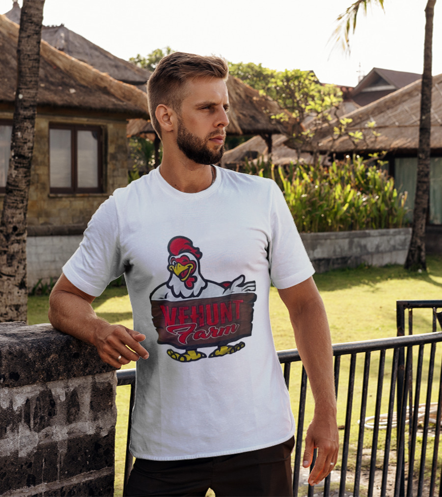 Wehunt Farm Chicken Winking Rooster With Red And Yellow Accents T-Shirt