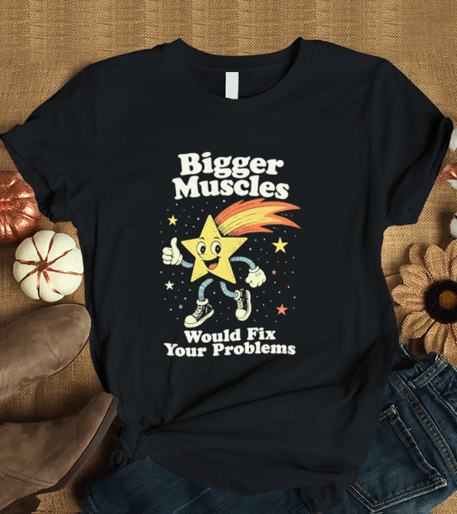 Bigger Muscles Star Cartoon Thumbs Up Encouragement T-Shirt
