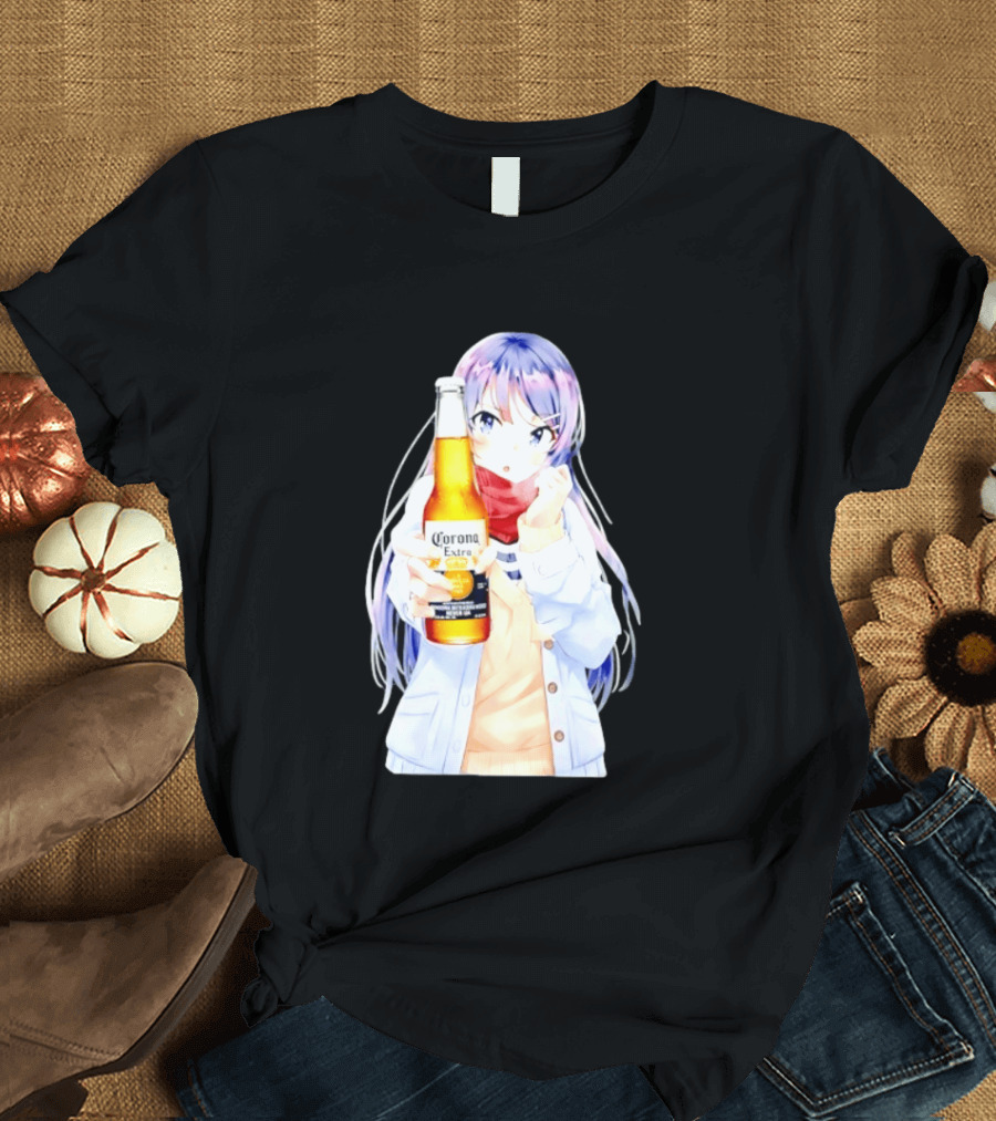 Mai Sakurajima Holding Corona Extra Rascal Does Not Dream Of Bunny Girl Senpai Anime T-Shirt